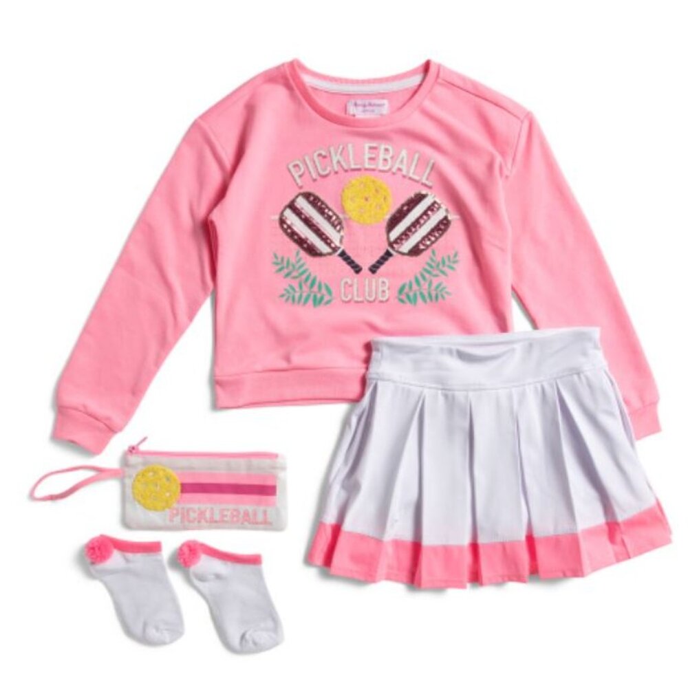 NWT TOMMY BAHAMA Girls 4pc Pickleball Crew Neck Sweatshirt & Pleated Skirt Set